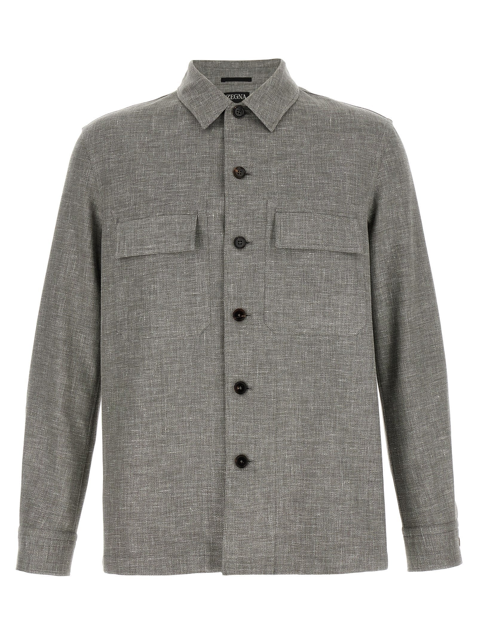 Zegna Linen-Wool-Silk Blend Overshirt — Gray