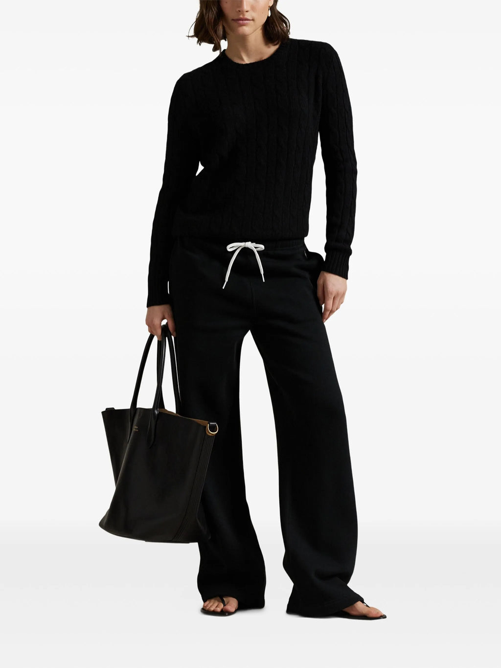 RALPH LAUREN WOMEN Drawstring Wide-Leg Tracksuit Bottoms Polo Black