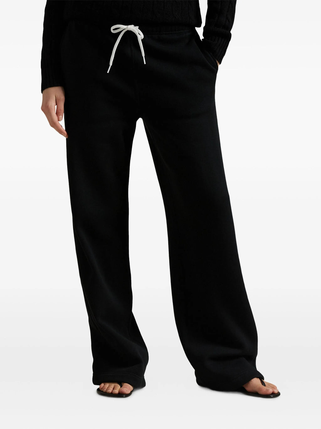 RALPH LAUREN WOMEN Drawstring Wide-Leg Tracksuit Bottoms Polo Black