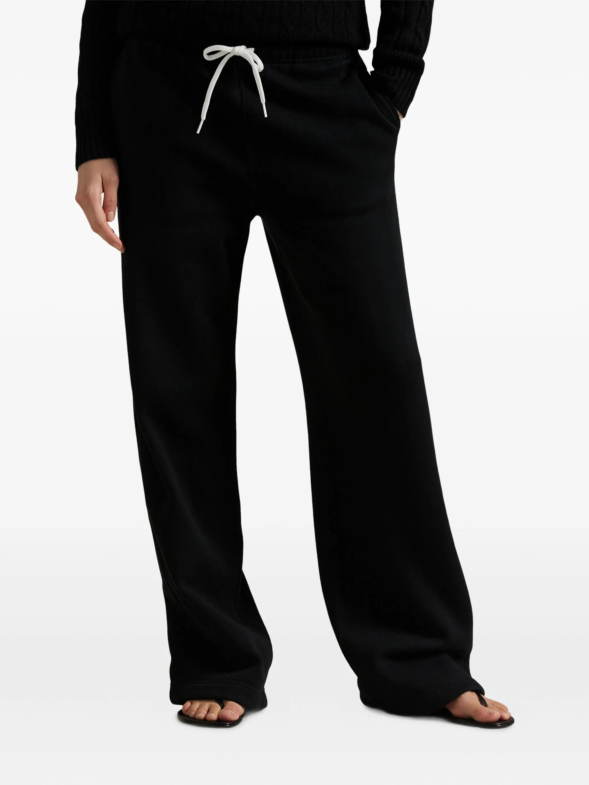 RALPH LAUREN WOMEN Drawstring Wide-Leg Tracksuit Bottoms Polo Black