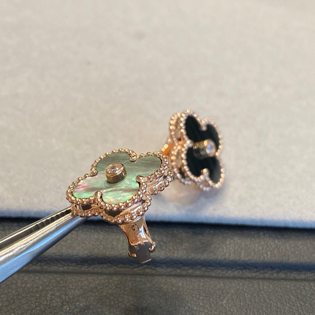 Van Cleef & Arpels CLOVER BLACK MOP PINK GOLD DIAMOND EARRINGS