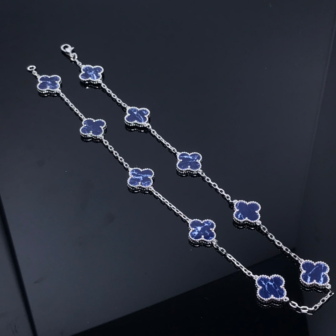 Van Cleef & Arpels CLOVER 10 MOTIF SILVER PIETERSITE NECKLACE