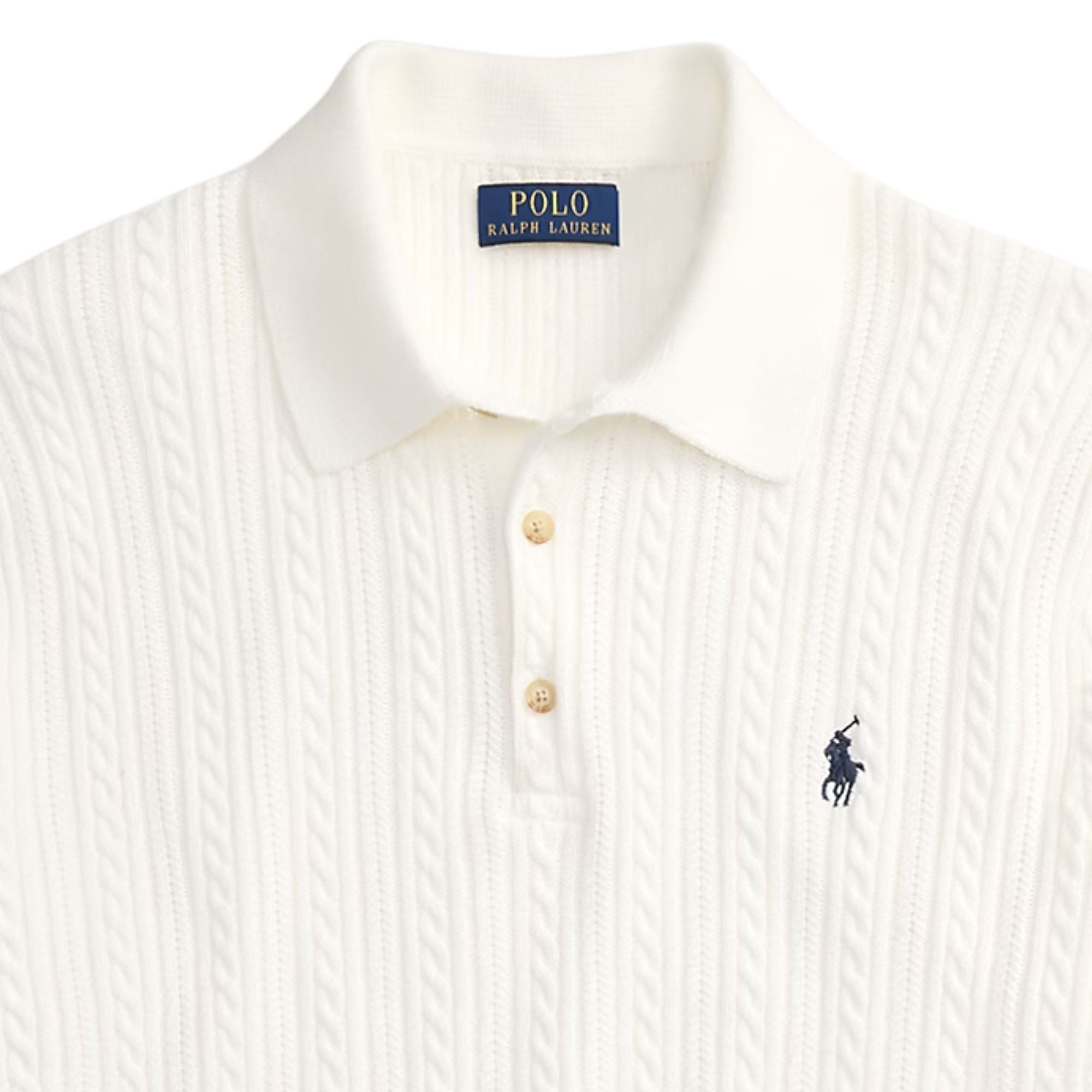 Polo Ralph Lauren Cable-Knit Cotton Polo Shirt - White