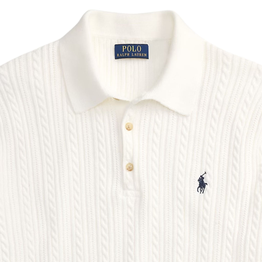 Polo Ralph Lauren Cable-Knit Cotton Polo Shirt - White