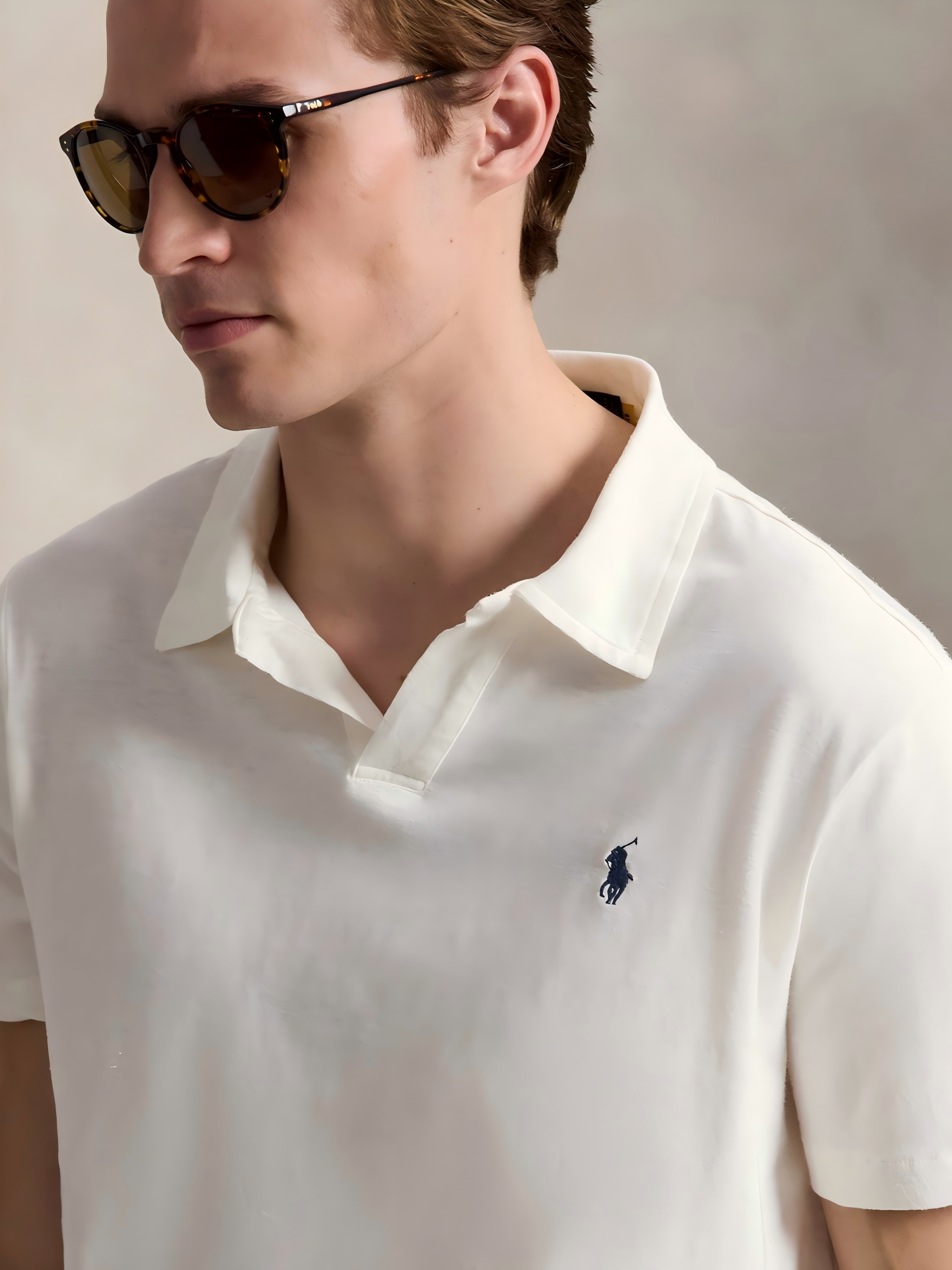 POLO RALPH LAUREN - Men Short-Sleeve Cotton Linen Johnny Collar Polo