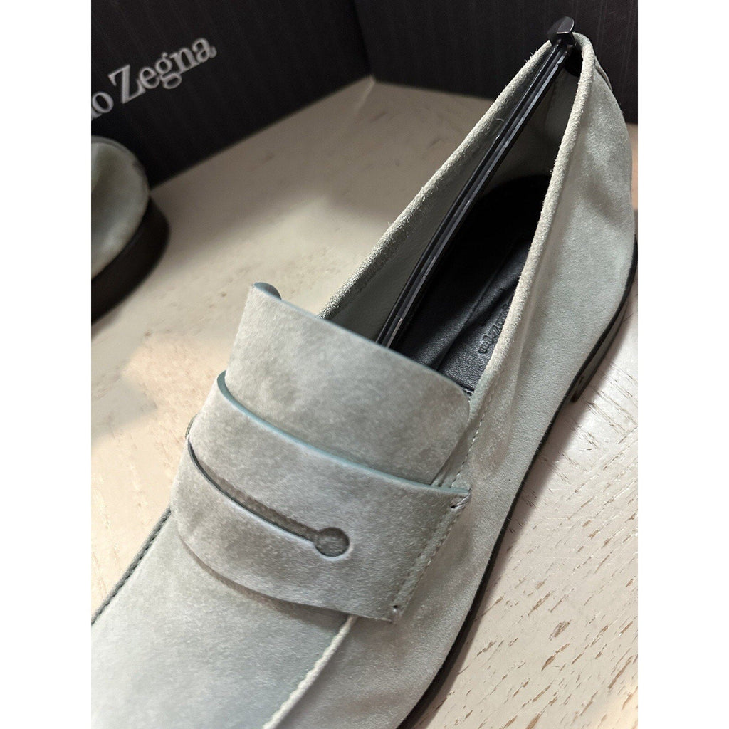 New $990 Ermenegildo Zegna Suede Reverse Construction Loafers LT Green 13 US