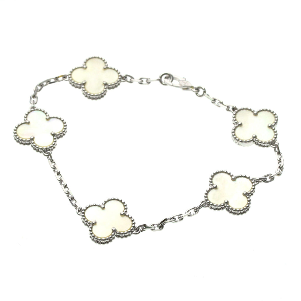 Vintage Alhambra Bracelet Sterling Silver and 18K White Gold and Mother of Pearl