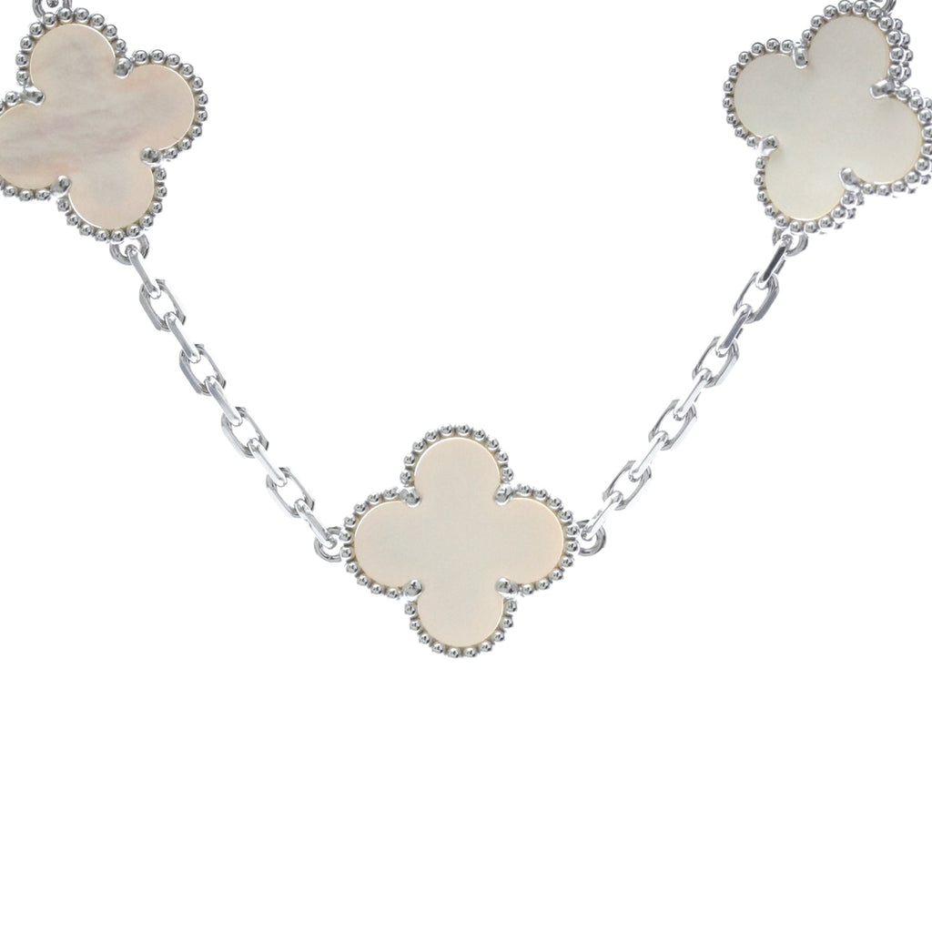 Vintage Alhambra Bracelet Sterling Silver and 18K White Gold and Mother of Pearl