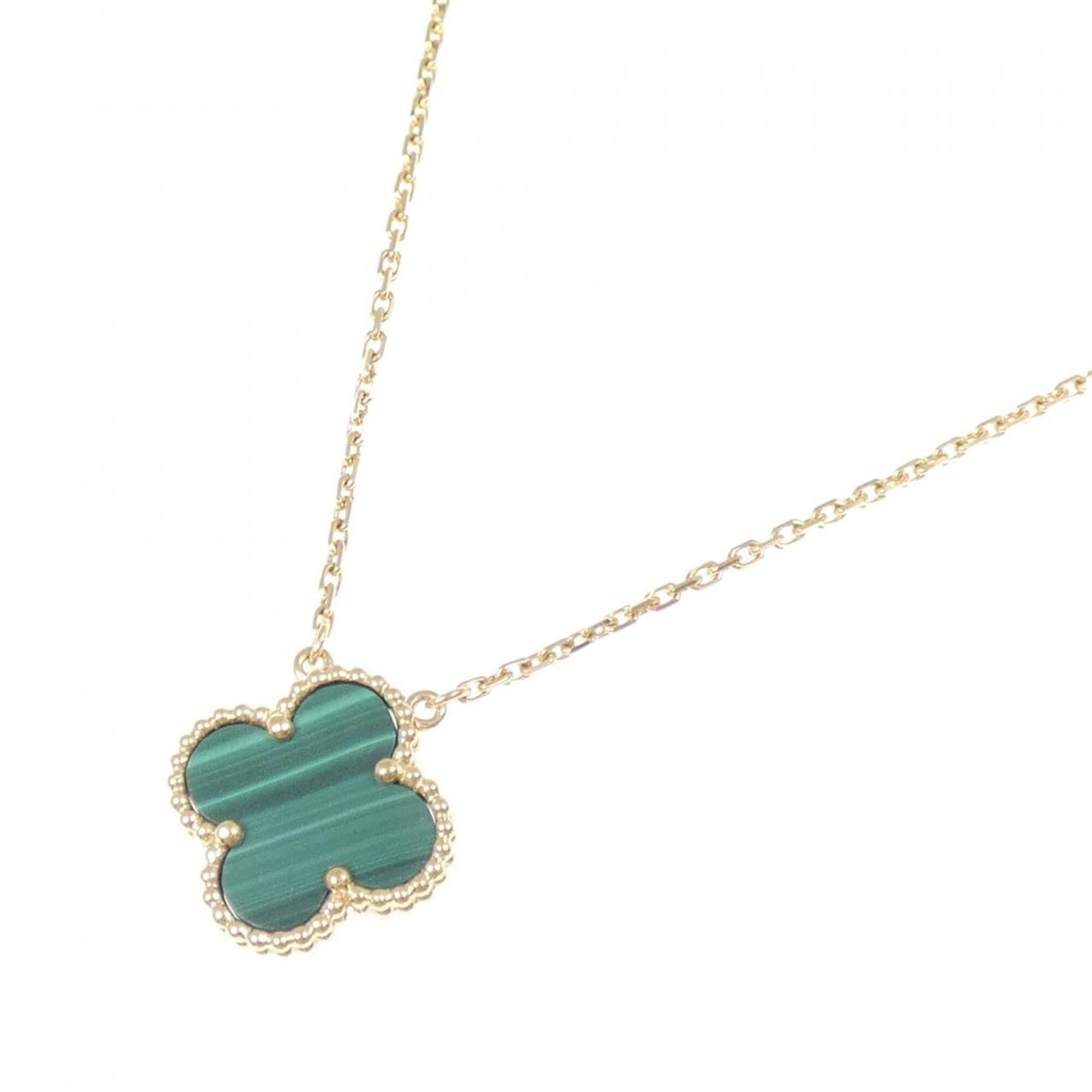 Vintage Alhambra Pendant Necklace 18K Yellow Gold and Malachite