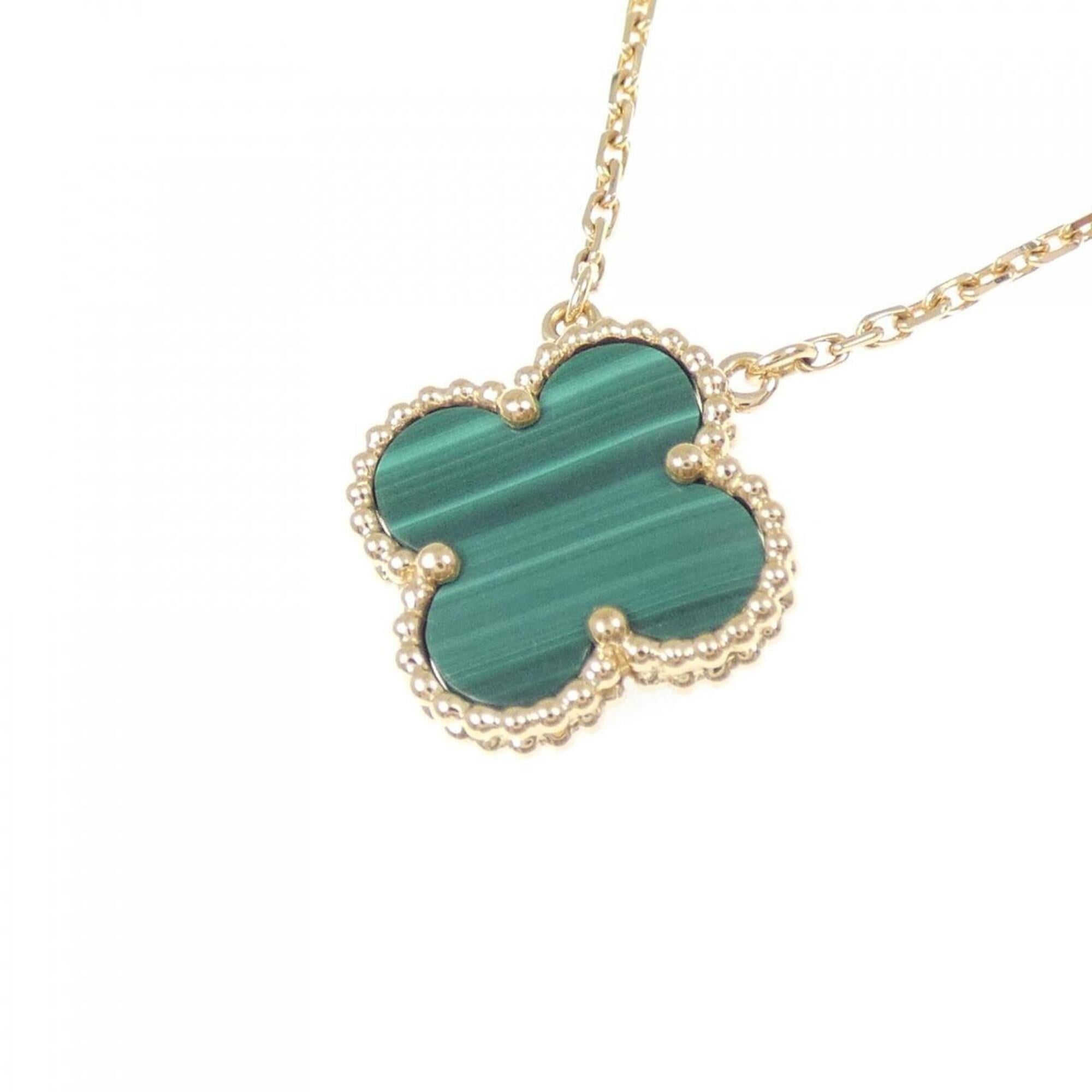 Vintage Alhambra Pendant Necklace 18K Yellow Gold and Malachite