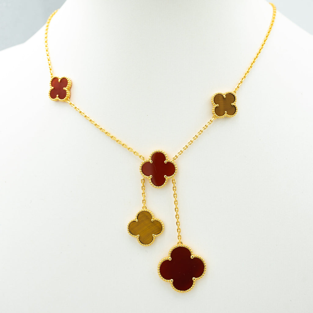 Van Cleef & Arpels CLOVER TIGER EYE CARNELIAN NECKLACE 6 MOTIF