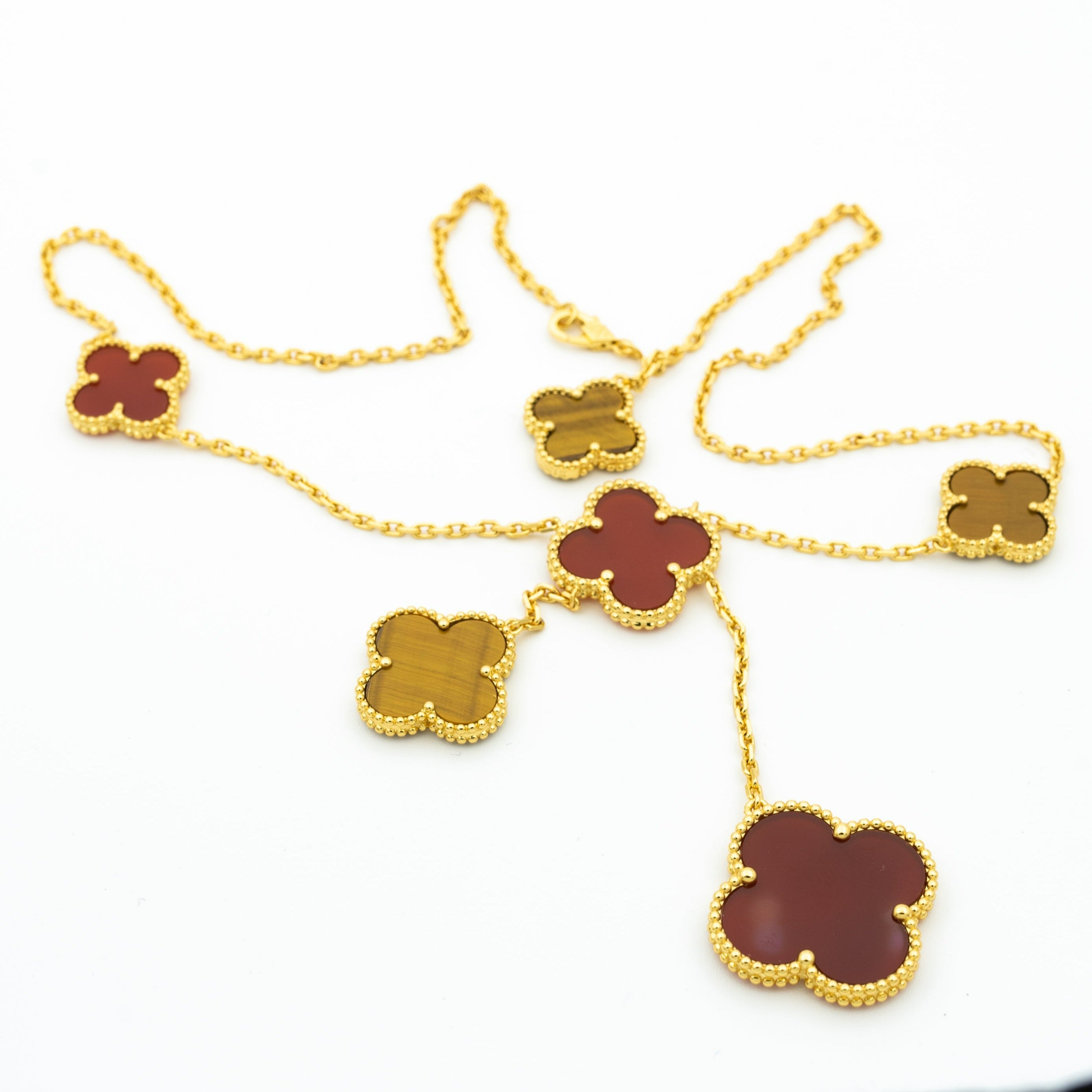 Van Cleef & Arpels CLOVER TIGER EYE CARNELIAN NECKLACE 6 MOTIF
