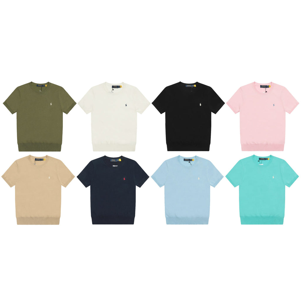 Ralph Lauren Knitted sweaters Ralph Lauren Knitted Short Sleeved Shirt RLl Pony Standard Knitted Twist Embroidered Short Sleeve Top T-Shirt
