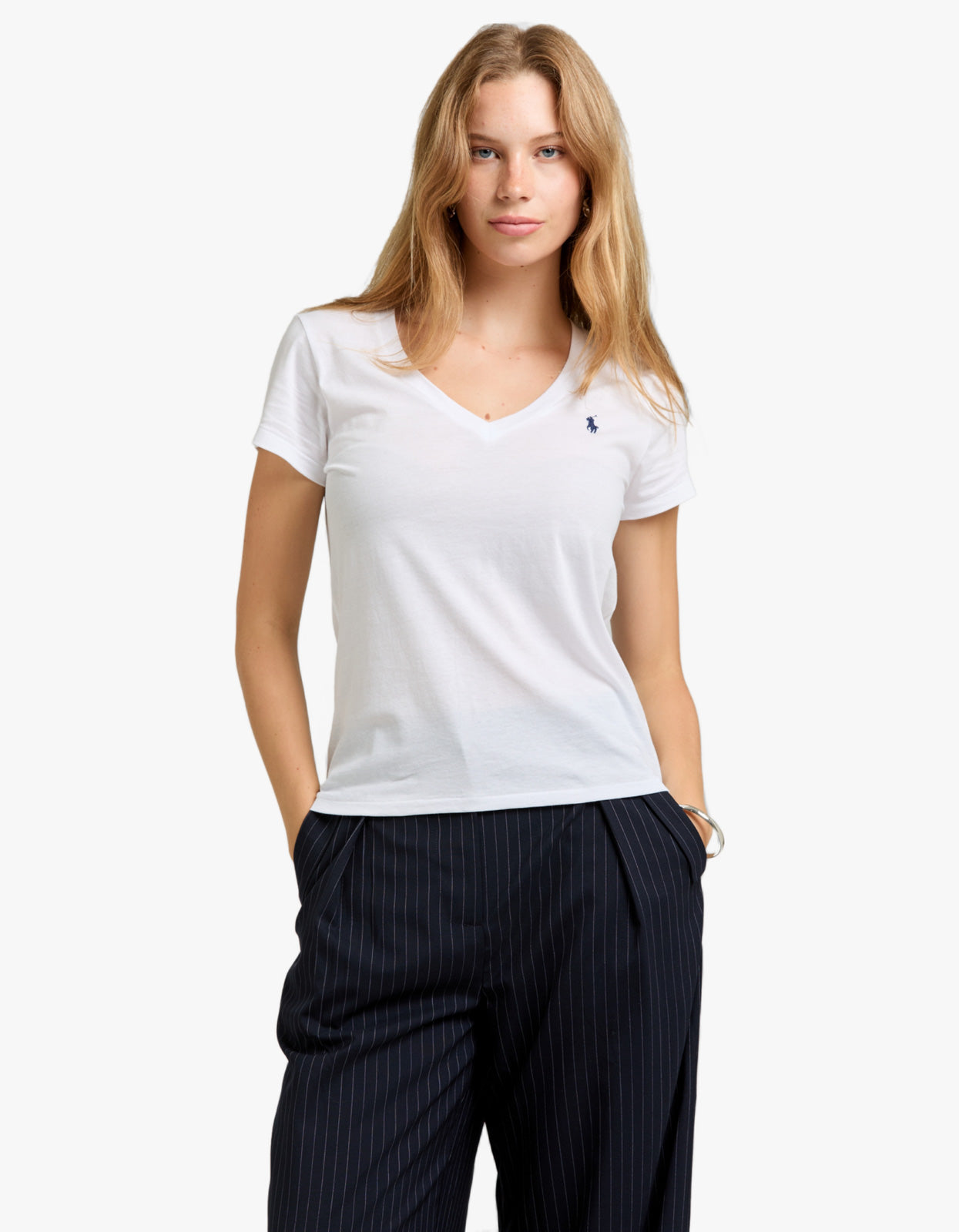V Neck Short Sleeve T-Shirt - White