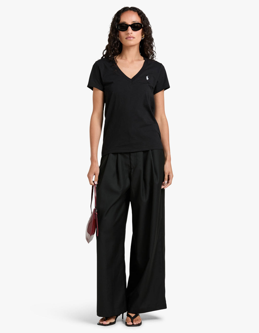 V Neck Short Sleeve T-Shirt - Black