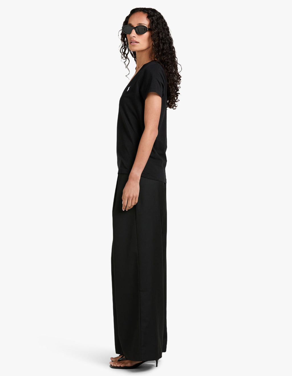V Neck Short Sleeve T-Shirt - Black