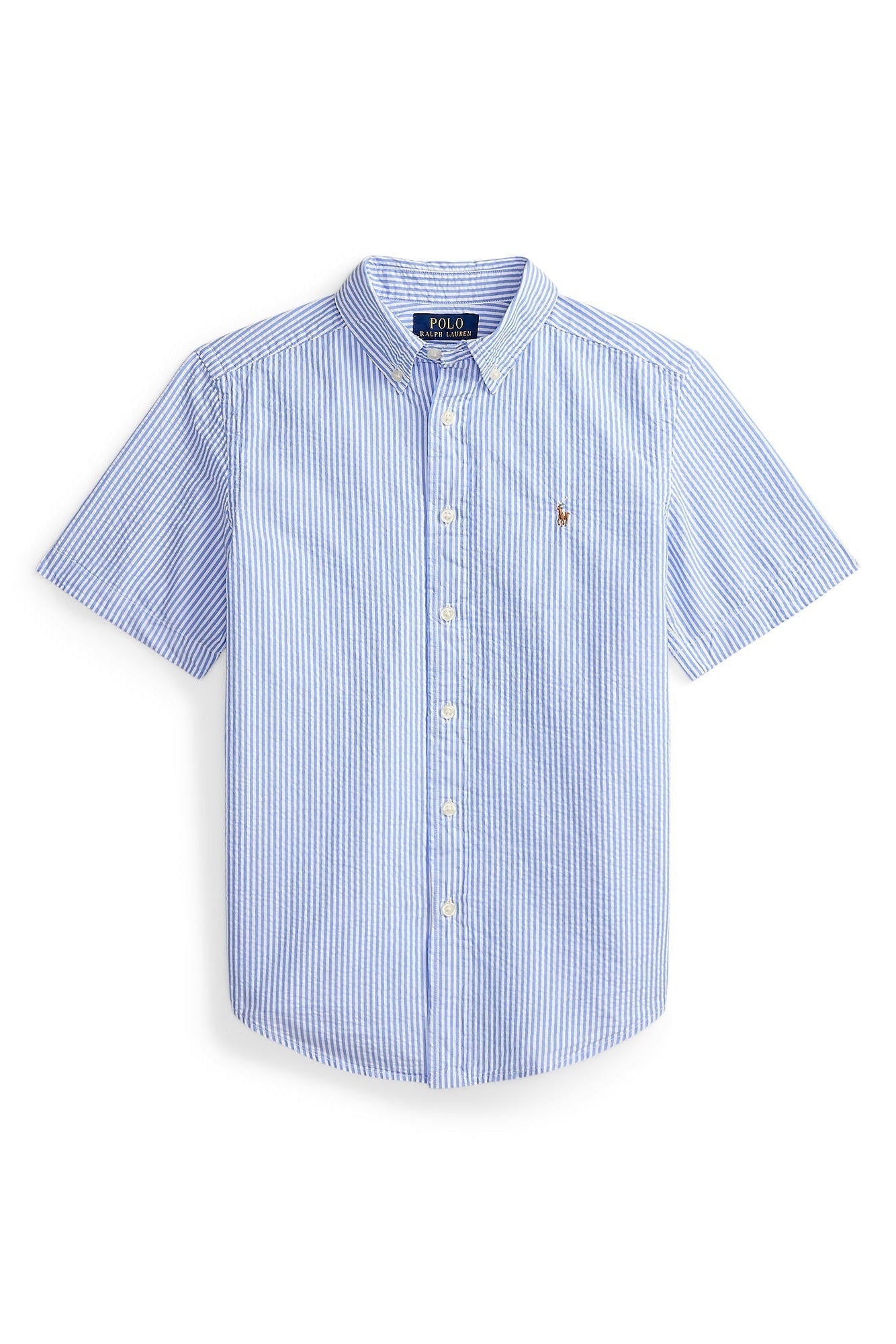 Polo Ralph Lauren Boys Short Sleeve Seersucker Pale Blue Shirt