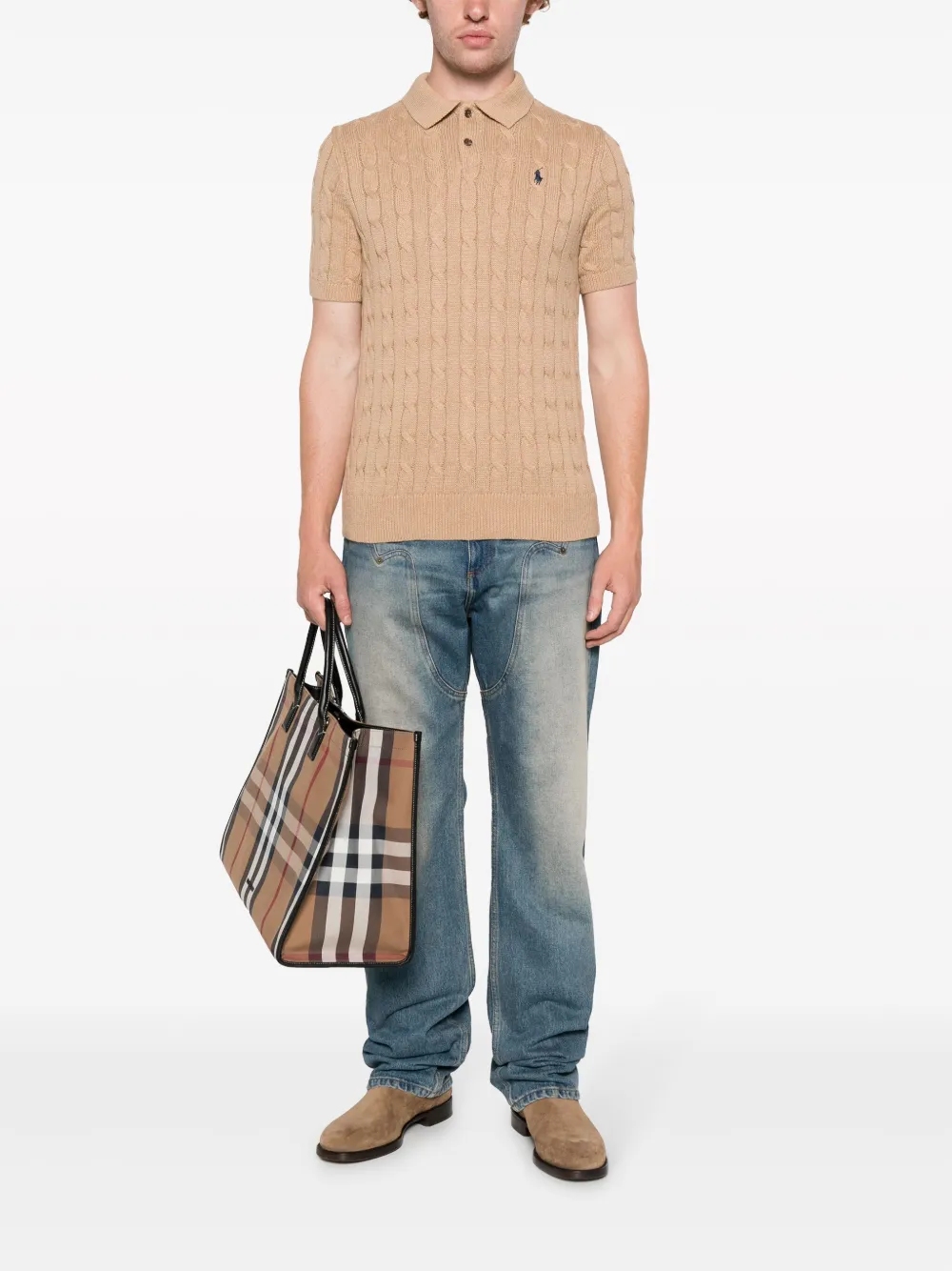 POLO RALPH LAUREN - Men Short Sleeve Cotton Cable Knit Sweater Polo