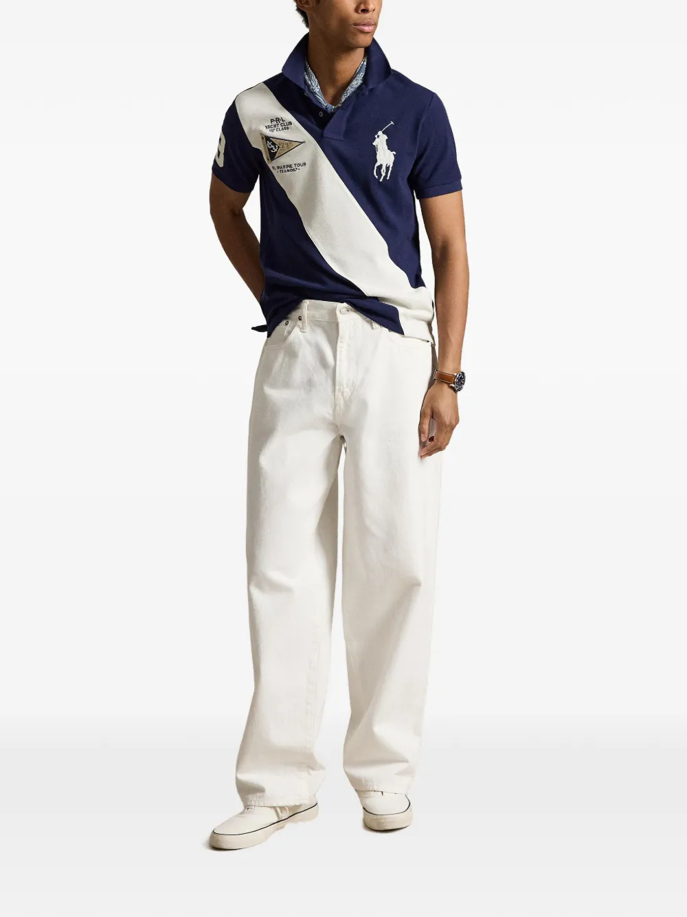 POLO RALPH LAUREN - Men Basic Mesh Prl Yacht Club Patch Sash Stripe Custom Slim Short-Sleeve Polo Shirt