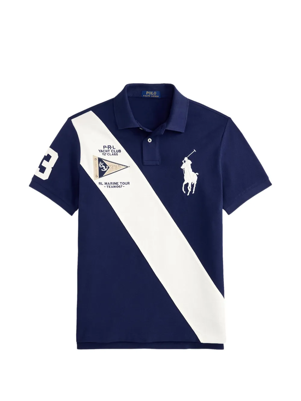 POLO RALPH LAUREN - Men Basic Mesh Prl Yacht Club Patch Sash Stripe Custom Slim Short-Sleeve Polo Shirt