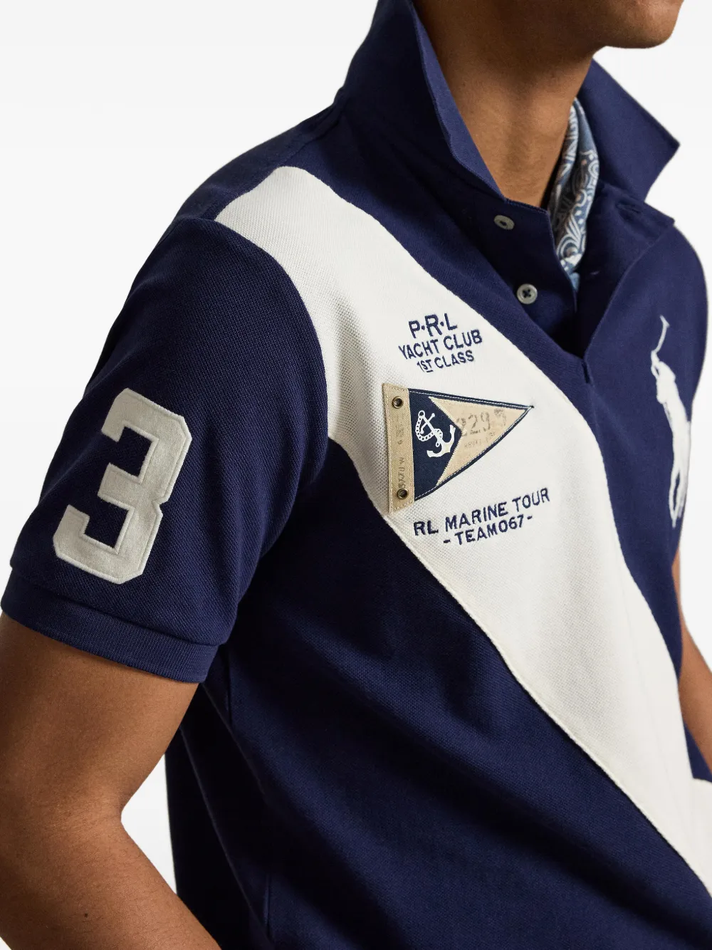 POLO RALPH LAUREN - Men Basic Mesh Prl Yacht Club Patch Sash Stripe Custom Slim Short-Sleeve Polo Shirt