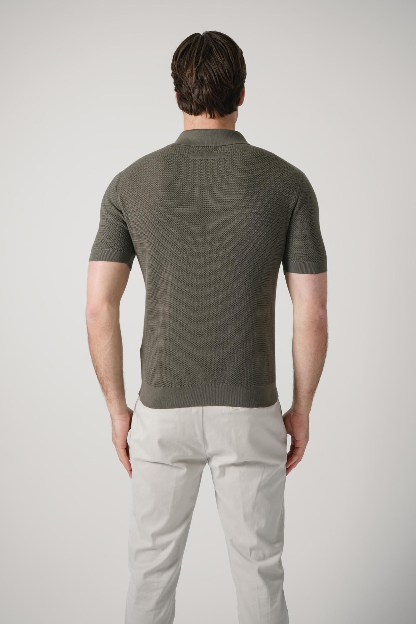 Zegna Knitted V-Neck  Polo Olive Green