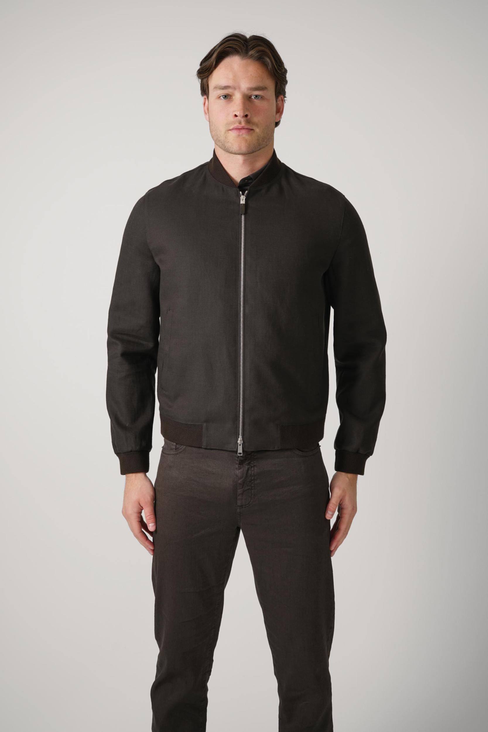 Zegna Oasi Linen Outerwear Jacket Deep Brown